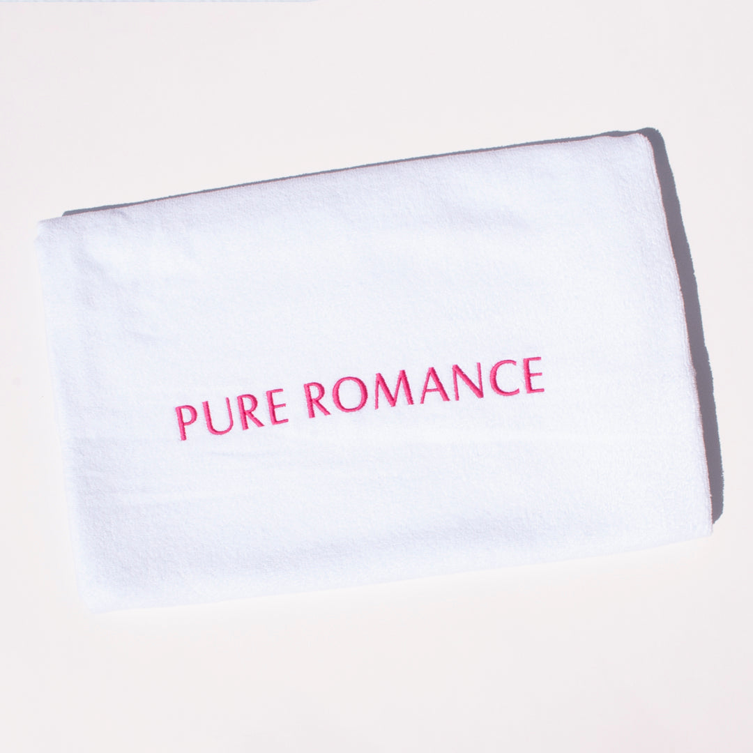 White Beach Towel W/Pink Embroidered Logo